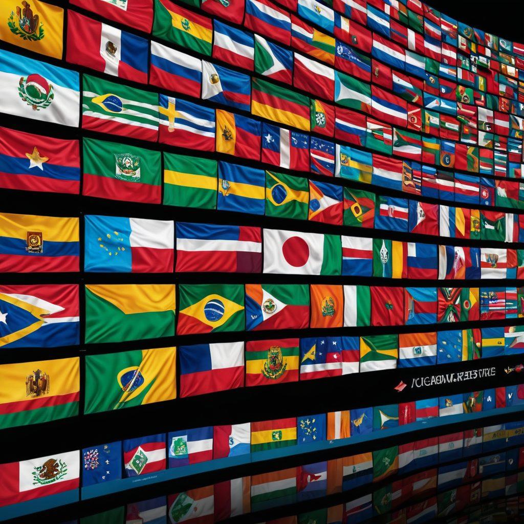 A dynamic streaming interface showcasing diverse Latin American cultures with screens displaying live events and on-demand content in vibrant hues. Include symbols of popular Latin American media and flags from different countries. Super-realistic. vibrant colors.